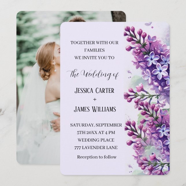 Invitación Boda de fotografía rústica de acuarela con flores  (Anverso / Reverso)