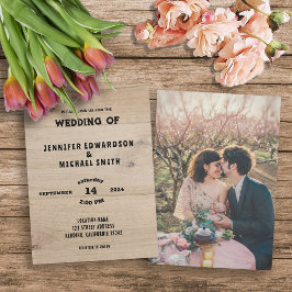 Invitación Boda de fotografía rústico de campo de la madera d