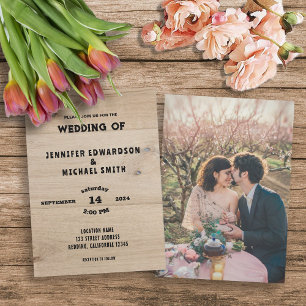 Invitación Boda de fotografía rústico de campo de la madera d