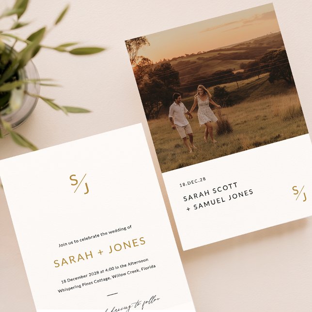 Invitación Boda de fotografía simple de Boho moderno con pres (Subido por el creador)