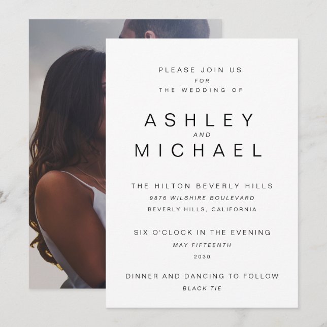 Invitación BODA de fotografía simple en blanco y negro (Anverso / Reverso)
