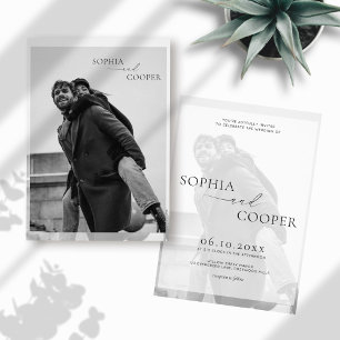 Invitación Boda de fotografía simple superpuesta en blanco y