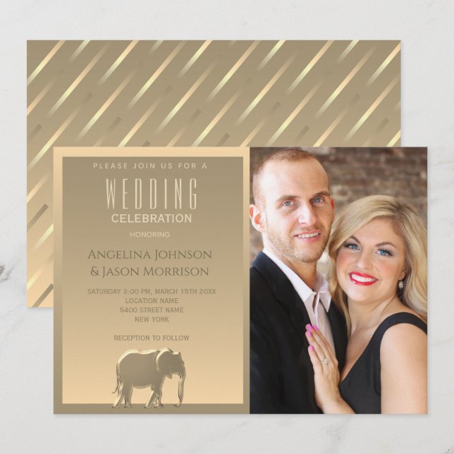 Invitación Boda de fotografía simple y moderna de oro (Anverso / Reverso)