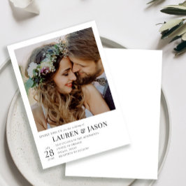 Invitación Boda de fotografía simple y moderna en blanco y ne