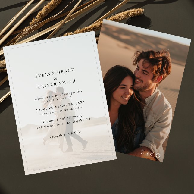 Invitación Boda de fotografía simple y moderna en blanco y ne (Subido por el creador)
