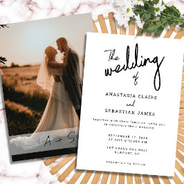 Invitación Boda de fotografía simple y moderna en blanco y ne
