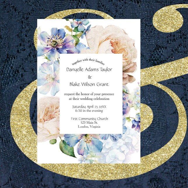 Invitación Boda de fotografía suave de marfil azul con polvo  (Subido por el creador)