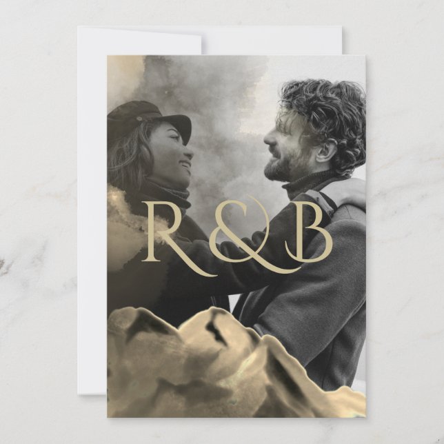 Invitación Boda de fotografía superior de Luxury Gold Mountai (Anverso)