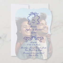 Invitación Boda de fotografía superpuesta del perro Boho azul
