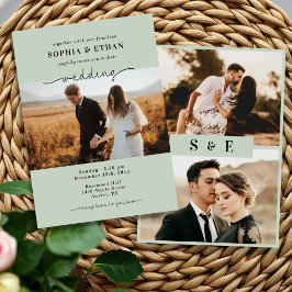Invitación Boda de fotografía verde de sabio con guión modern