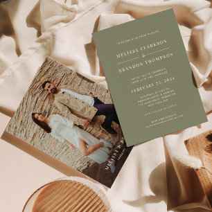 Invitación Boda de fotografía verde de sabio Minimalista mode