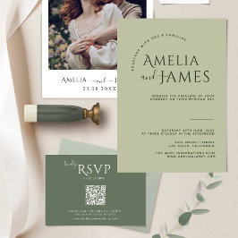 Invitación Boda de fotografía verde de sabio Minimalista mode