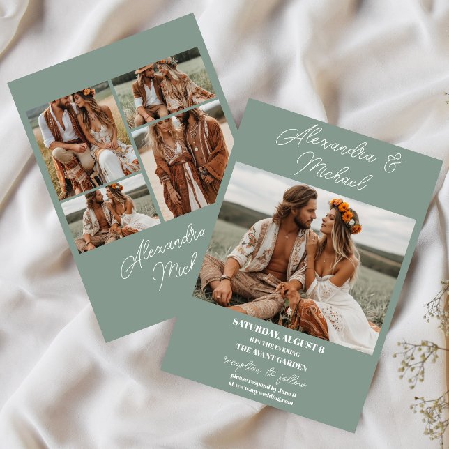 Invitación Boda de fotografía verde oliva moderna (Subido por el creador)