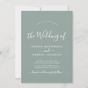 Invitación Boda de fotografía verde sage de escritura caligrá