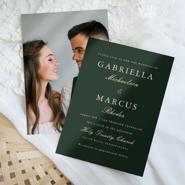 Invitación Boda de fotografía verde simple y elegante (Subido por el creador)