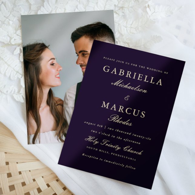 Invitación Boda de fotografía violeta más profundo simple y e (Subido por el creador)