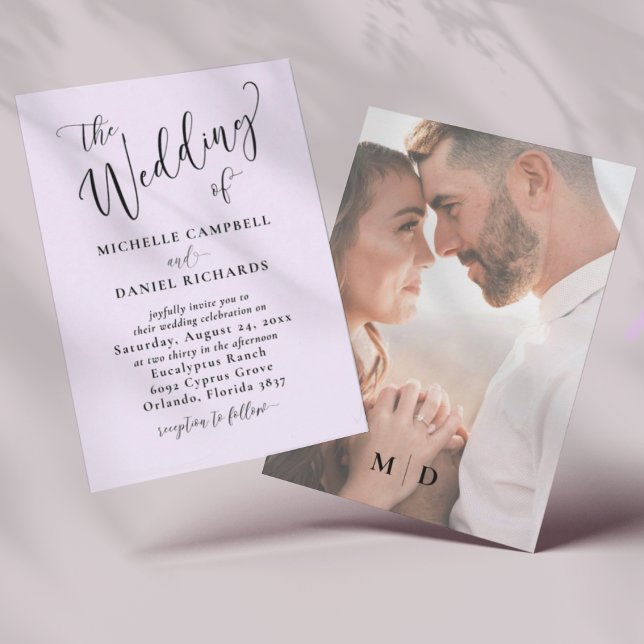 Invitación Boda de fotografía y caligrafía púrpura Lilac mode (Subido por el creador)