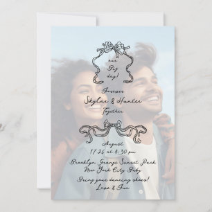 Invitación Boda de fotografías Black Doodle Retro SimpleOverl
