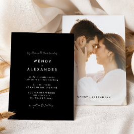 Invitación Boda de fotografías de escritura moderna y negra