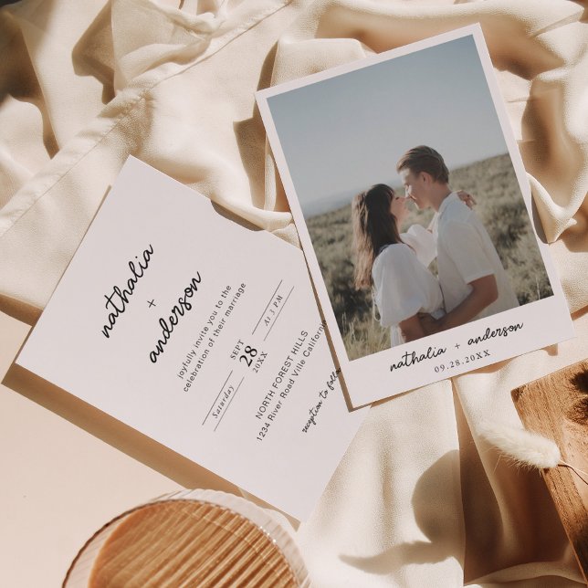 Invitación Boda de fotografías de escritura simple moderna (Subido por el creador)