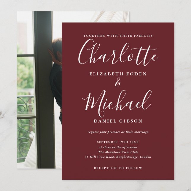 Invitación Boda de fotografías de estilo rosa elegante y mode (Anverso / Reverso)