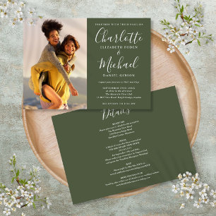 Invitación Boda de fotografías de guion olive elegante todo e