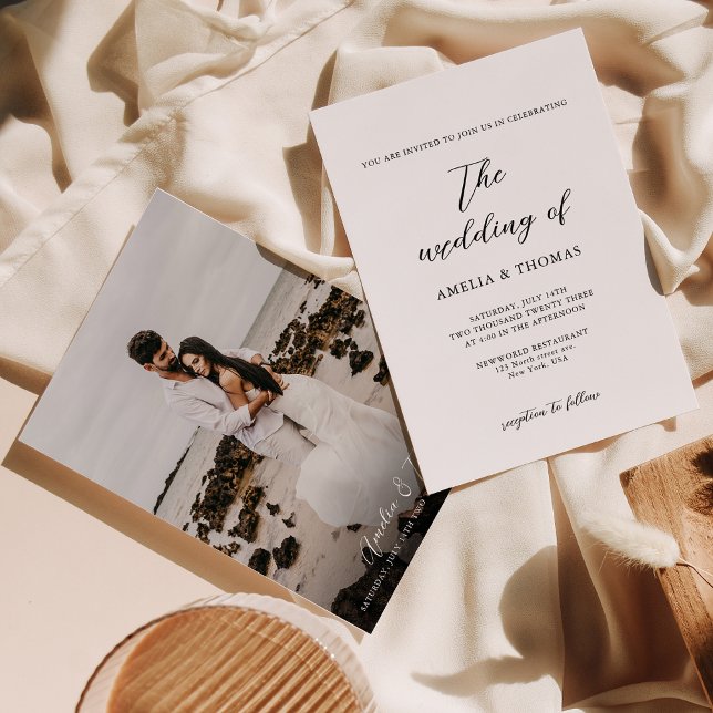 Invitación Boda de fotografías de guiones simples y elegantes (Subido por el creador)