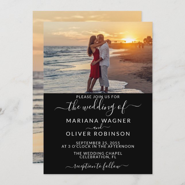 Invitación Boda de fotografías en blanco y negro (Anverso / Reverso)