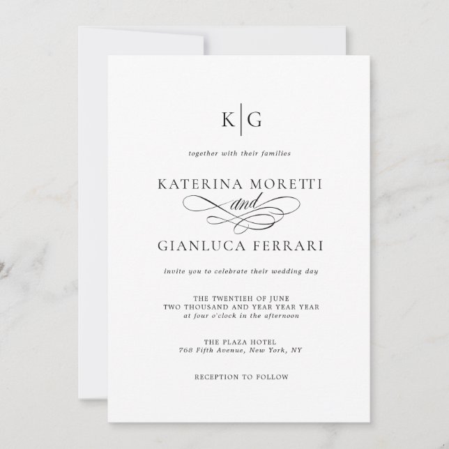 Invitación Boda de fotografías en monograma todo en uno (Anverso)