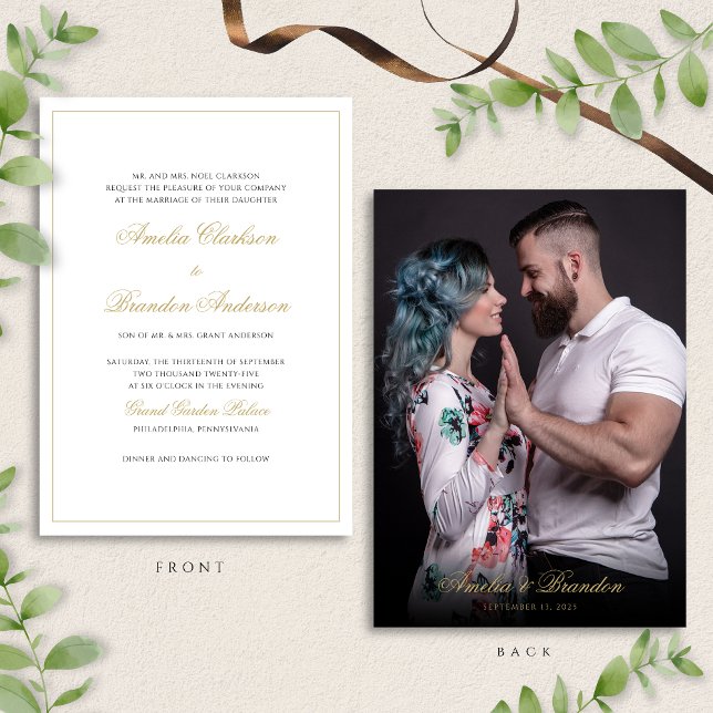Invitación Boda de fotografías formales clásicas en negro y o (Subido por el creador)
