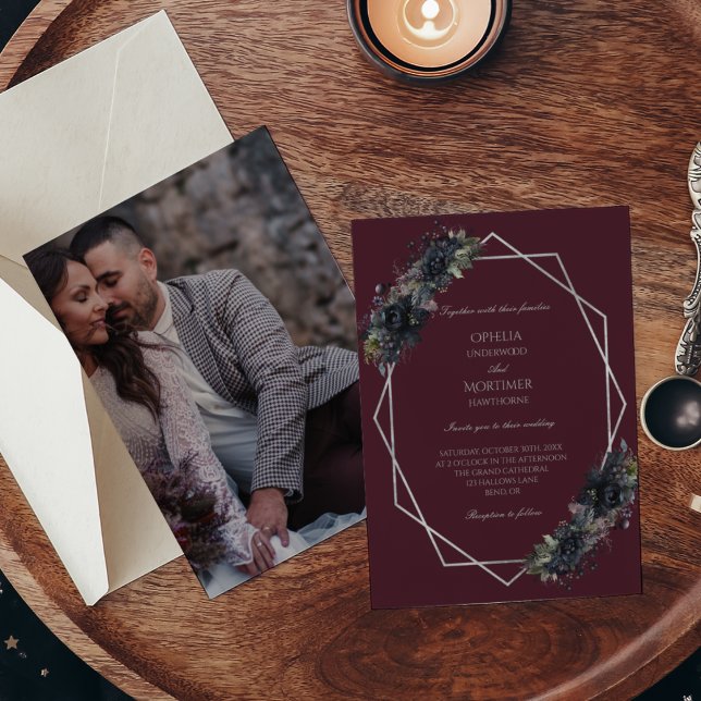 Invitación Boda de fotografías formales de flores góticas osc (Subido por el creador)