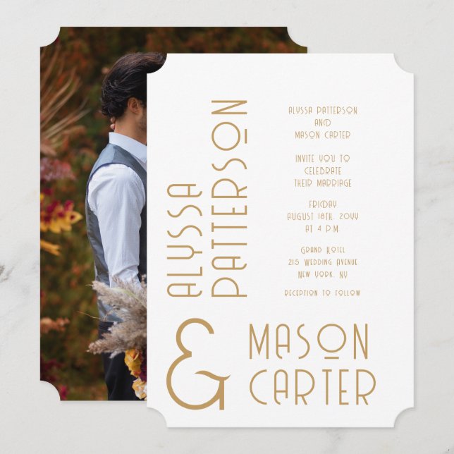 Invitación Boda de fotografías minimalista elegante Gold Mode (Anverso / Reverso)