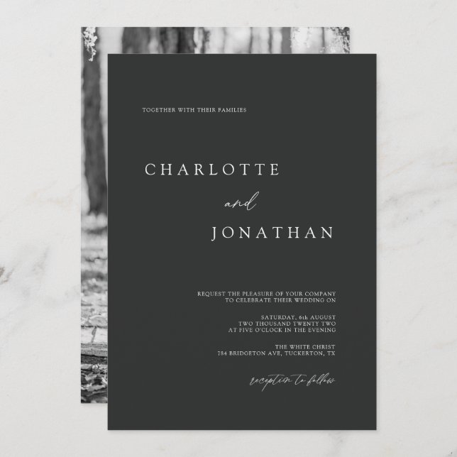 Invitación Boda de fotografías simples de Black and White Cla (Anverso / Reverso)