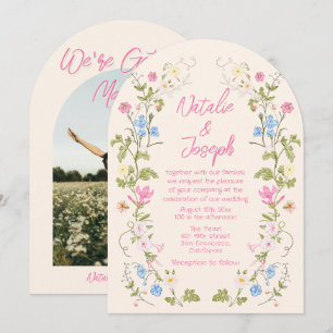 Invitación Boda de Fotos Arqueadas de Verano Floral Rosa Dibu