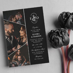 Invitación Boda de fotos asimétricas con monograma elegante n