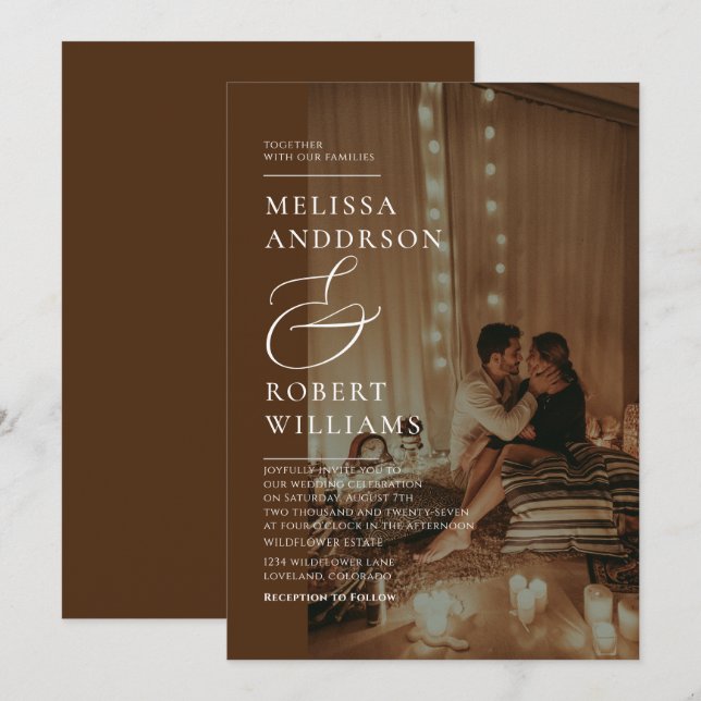 Invitación Boda de fotos Casual Moda Oro y Marrón (Anverso / Reverso)