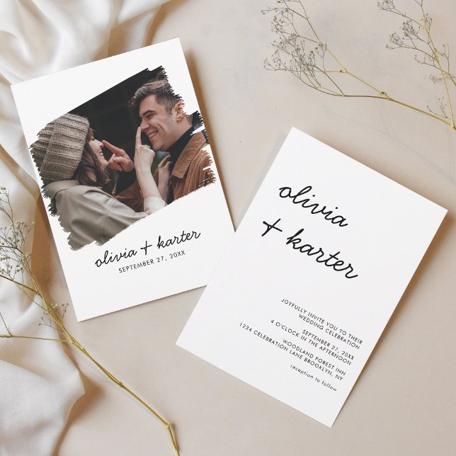 Invitación Boda de fotos cepillado con escritura manual mínim (Subido por el creador)