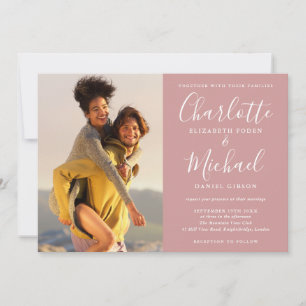 Invitación Boda de fotos con guión de firma elegante rosa pol