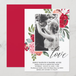 Invitación Boda de fotos de amor con escritura floral Primave