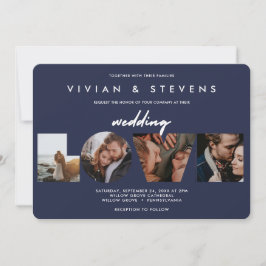 Invitación Boda de fotos de amor Minimalista azul de la Marin