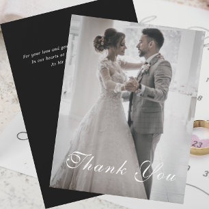 Invitación Boda de fotos de Black White Gold Floral Gracias