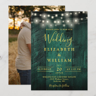 Invitación Boda de fotos de cadenas de madera verde esmeralda