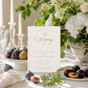 Invitación Boda de fotos de caligrafía de marfil verde oliva
