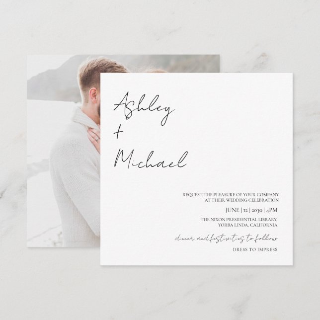 Invitación Boda de fotos de código de vestir sencillo y moder (Anverso / Reverso)