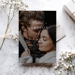 Invitación Boda de fotos de código QR de escritura elegante y