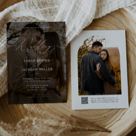 Invitación Boda de fotos de código QR de escritura moderna y 
