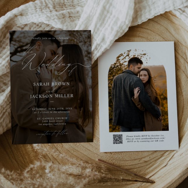 Invitación Boda de fotos de código QR de escritura moderna y  (Subido por el creador)
