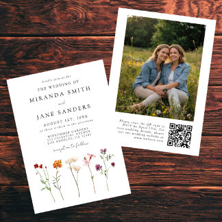 Invitación Boda de fotos de código QR floral de lesbianas