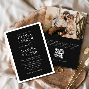Invitación Boda de fotos de código QR negro clásico elegante