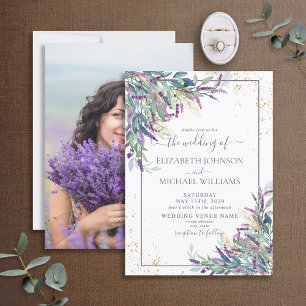 Invitación Boda de fotos de color morado dorado de lavanda